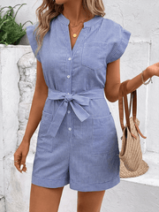 Women's Pinstripe Short Sleeve Romper