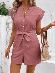 Women's Pinstripe Short Sleeve Romper