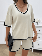 Women's casual loose v-neck sweater two-piece set