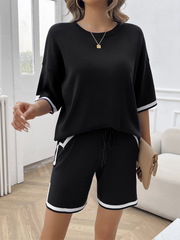 Women's round neck casual sweater two-piece set