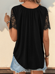 V-neck basic casual T-shirt lace stitching short-sleeved T-shirt top