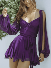 Fashionable off-shoulder sleeves V-neck sexy dress - 808Lush