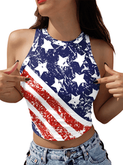 American Independence Day Flag Digital Print Sleeveless Off Shoulder Tank Top - 808Lush