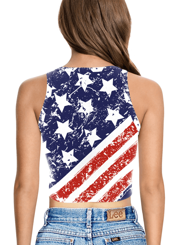 American Independence Day Flag Digital Print Sleeveless Off Shoulder Tank Top - 808Lush