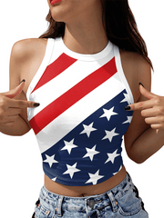 American Independence Day Flag Digital Print Sleeveless Off Shoulder Tank Top - 808Lush