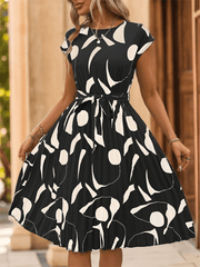 Ladies geometric pattern print pleated dress - 808Lush