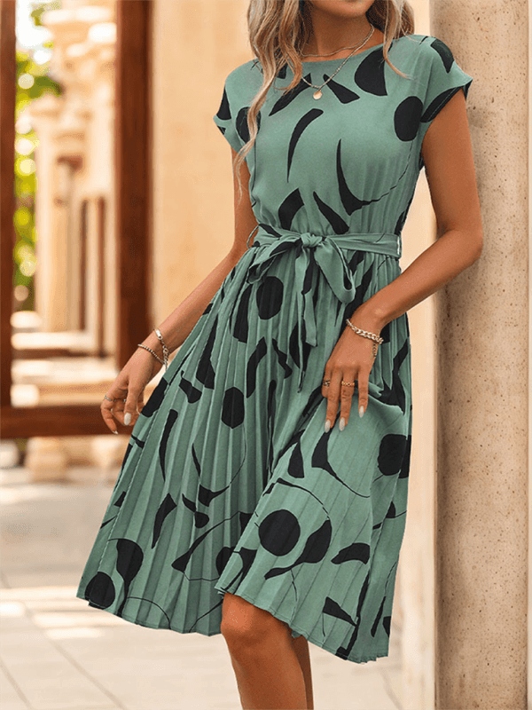 Ladies geometric pattern print pleated dress - 808Lush