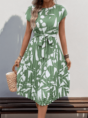 Ladies geometric pattern print pleated dress - 808Lush