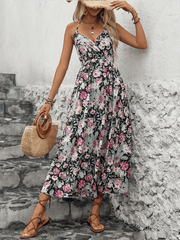 Ladies holiday style printed suspender dress - 808Lush