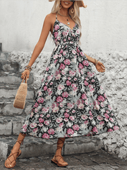 Ladies holiday style printed suspender dress - 808Lush