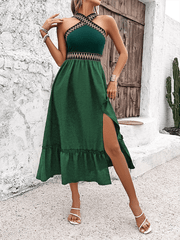 elegant halter neck high waist dress