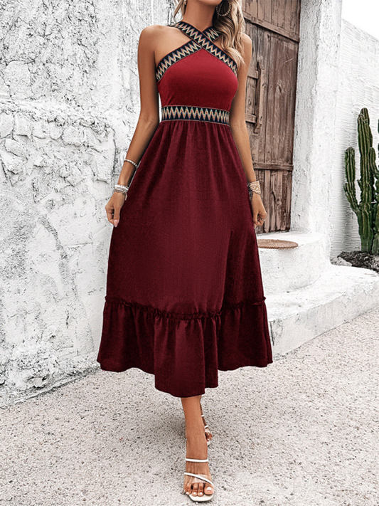 elegant halter neck high waist dress