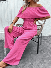 Wide-leg pants one-shoulder solid color trousers jumpsuit