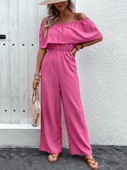 Wide-leg pants one-shoulder solid color trousers jumpsuit