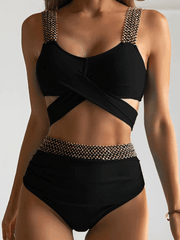 Women's bikini two-piece tight swimsuit sexy cross backless bikini - 808Lush