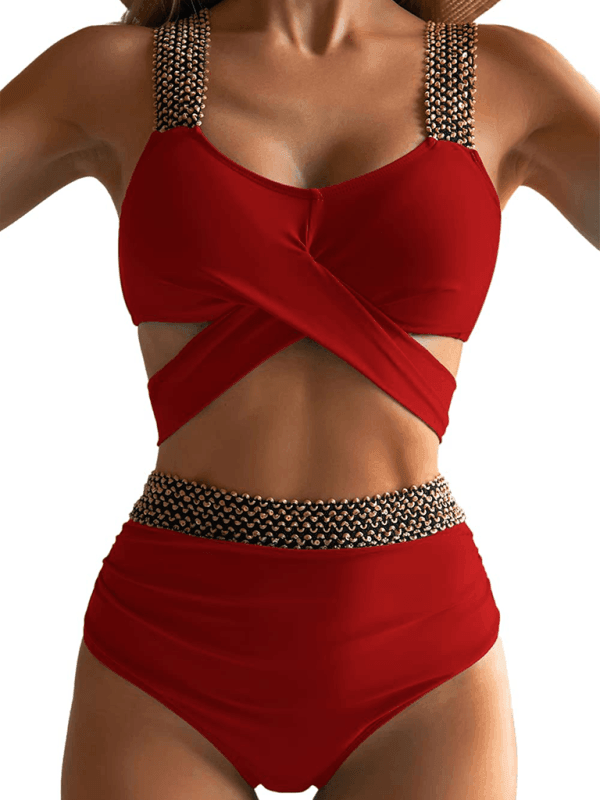 Women's bikini two-piece tight swimsuit sexy cross backless bikini - 808Lush