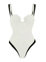 Women's black and white simple contrast one-piece swimsuit - 808Lush