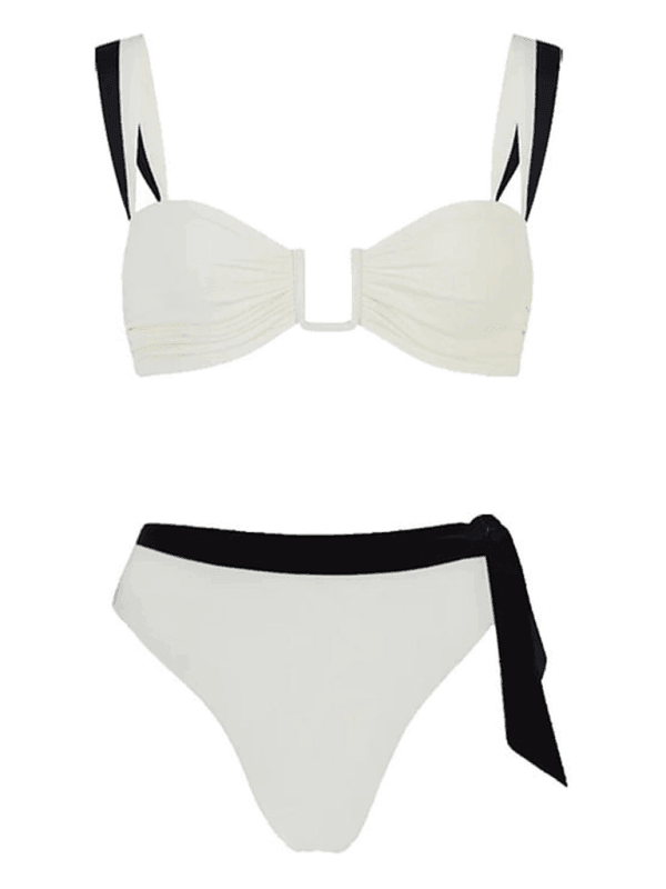 Women's black and white strap beach vacation bikini - 808Lush