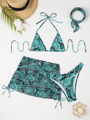 Cashew flower print lace-up bikini sexy two-piece swimsuit