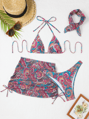 Cashew flower print lace-up bikini sexy two-piece swimsuit