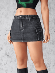 denim women's Shorts retro elastic tight workwear pocket hip - 808Lush