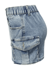 denim women's Shorts retro elastic tight workwear pocket hip - 808Lush