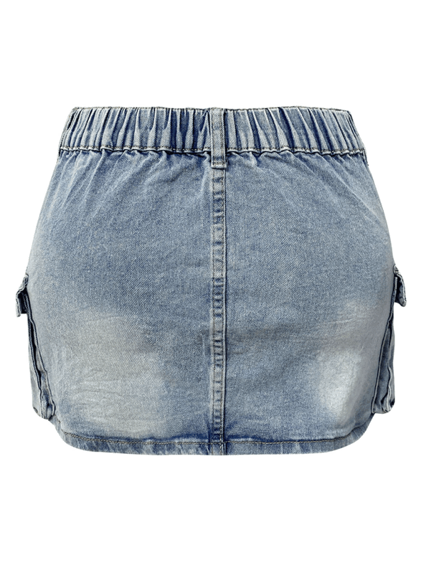 denim women's Shorts retro elastic tight workwear pocket hip - 808Lush