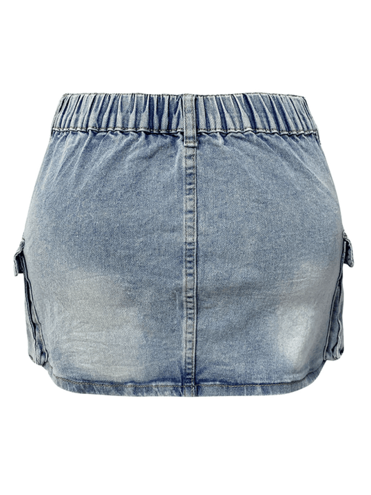 denim women's  Shorts retro elastic tight workwear pocket hip