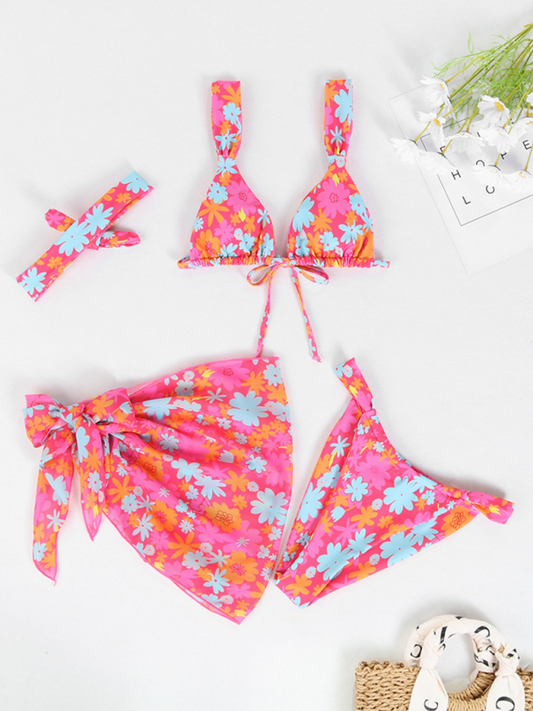 two-piece swimsuit four-piece sexy backless printed bikini