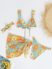 two-piece swimsuit four-piece sexy backless printed bikini