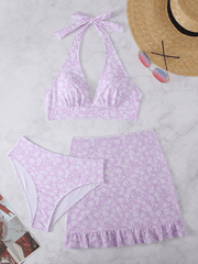 three-piece swimsuit female small floral Bikini