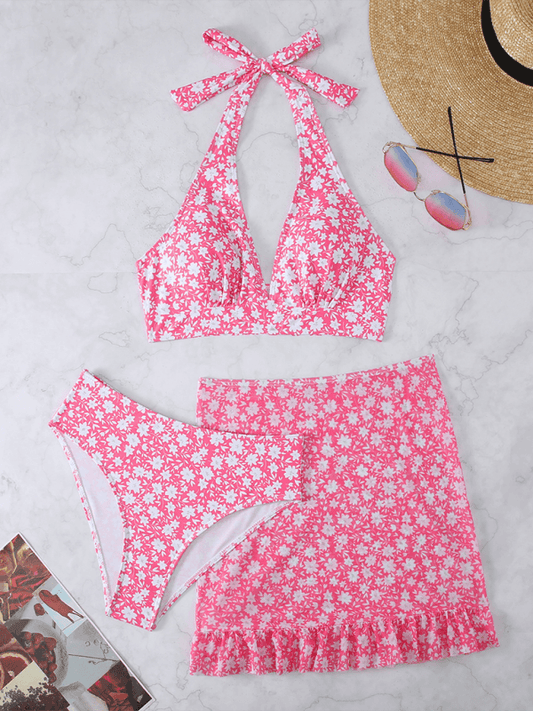 three-piece swimsuit female small floral Bikini