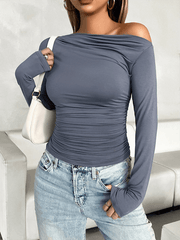 Women's casual slim fit oblique collar pullover top