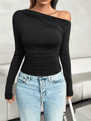 Women's casual slim fit oblique collar pullover top