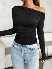 Women's casual slim fit oblique collar pullover top