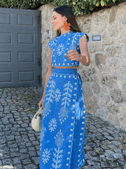 Printed Holiday Style Two-piece Skirt Set