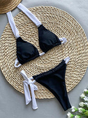 bikini black and white strap triangle cup women's split swimsuit