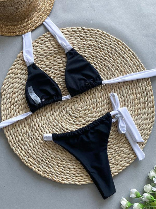 bikini black and white strap triangle cup women's split swimsuit