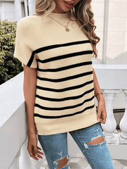 Women's contrasting color short-sleeved pullover sweater