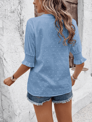 Women's V-neck casual pullover puff sleeve loose top