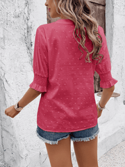 Women's V-neck casual pullover puff sleeve loose top