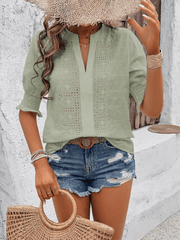 Women's V-neck casual pullover puff sleeve loose top