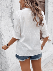 Women's V-neck casual pullover puff sleeve loose top