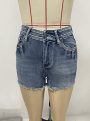 American retro embroidered slim fit raw edge denim shorts - 808Lush