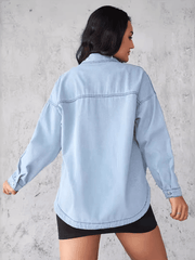 Women's long sleeve lapel casual shirt denim jacket - 808Lush