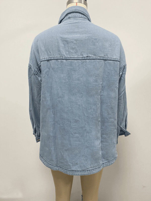 Women's long sleeve lapel casual shirt denim jacket - 808Lush