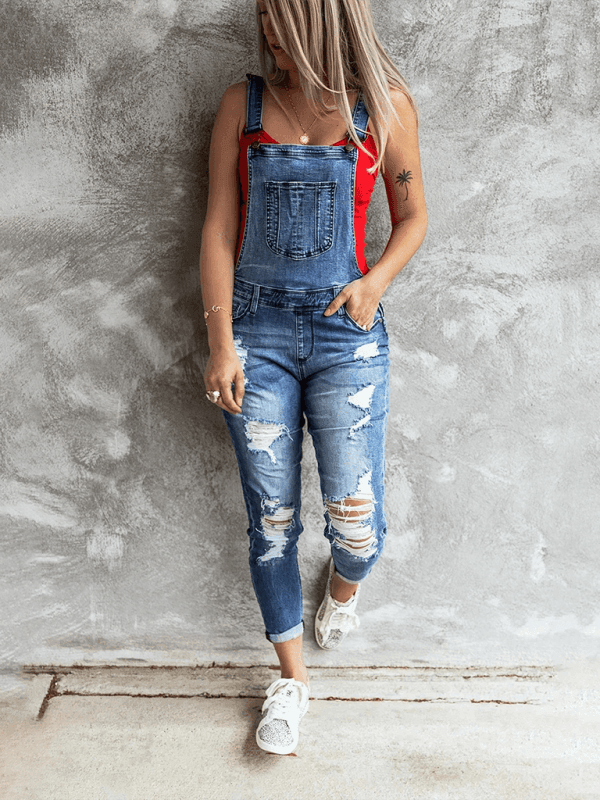 Vintage ripped stretch denim overalls - 808Lush