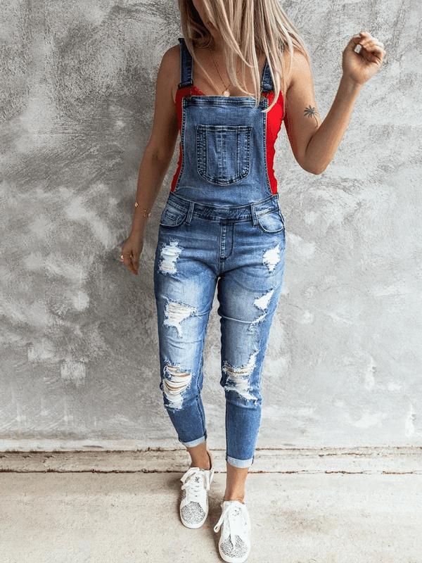 Vintage ripped stretch denim overalls - 808Lush