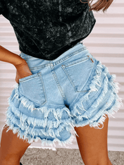 Multi-layered flower bud high-elastic denim shorts - 808Lush