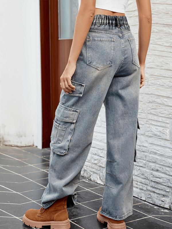 Washed Semi-Elasticated Loose Denim jeans - 808Lush